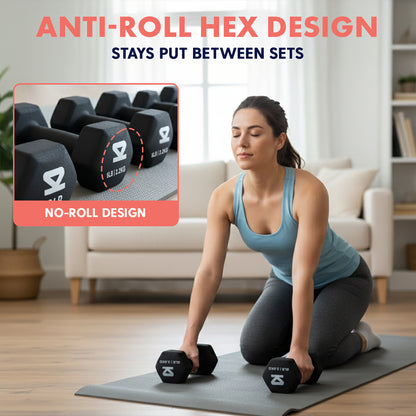 Neoprene Dumbbell Set With Stand – 32 Lb Total (3 5 8 Lb Weights) Anti-Slip Hex Design Compact Storage Rack Included (Black)