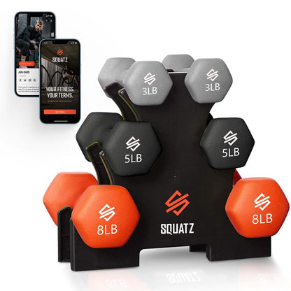 Dumbbell Set with Stand Anti-Slip Neoprene Coated Gray/Black/Orange