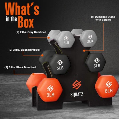 Dumbbell Set with Stand Anti-Slip Neoprene Coated Gray/Black/Orange