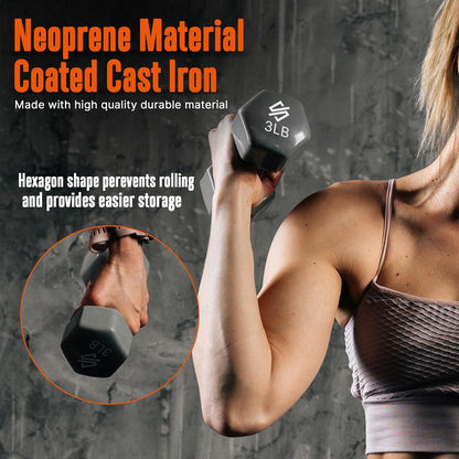 Dumbbell Set with Stand Anti-Slip Neoprene Coated Gray/Black/Orange