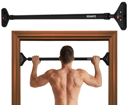 Squatz Adjustable Doorway Pull-Up Bar Adjustable 29.5-37 Level Meter Locking Mechanism And Comfortable Grip â€“ Portable For Home Gym Workouts (Black)