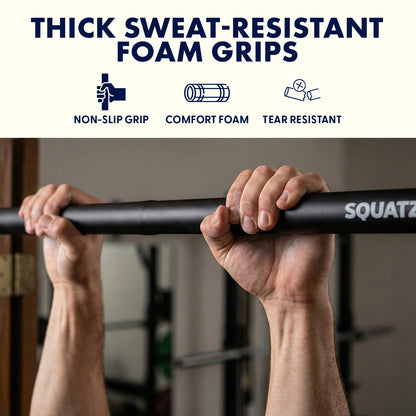 Squatz Adjustable Doorway Pull-Up Bar Adjustable 29.5-37 Level Meter Locking Mechanism And Comfortable Grip â€“ Portable For Home Gym Workouts (Black)