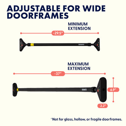 Squatz Adjustable Doorway Pull-Up Bar Adjustable 29.5-37 Level Meter Locking Mechanism And Comfortable Grip â€“ Portable For Home Gym Workouts (Black)