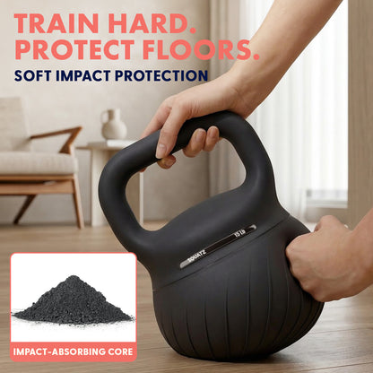 Squatz 15-Lb Soft Drop Kettlebell With Extra-Wide Handle And Sand-Filled Cushioned Base For Home Gym & Strength Training (Black)