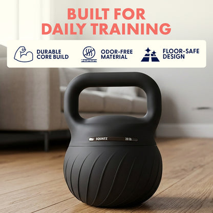 Squatz 20-Lb Soft Drop Kettlebell With Extra-Wide Handle And Sand-Filled Cushioned Base For Home Gym & Strength Training (Black)