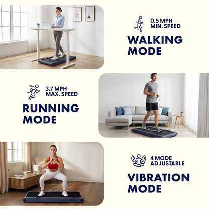 Squatz 2-In-1 Walking Pad With Vibration Plates – Compact Treadmill With 1.0Hp Motor Led Display & Remote Control (Blue)