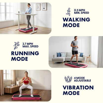 Squatz 2-In-1 Walking Pad With Vibration Plates – Compact Treadmill With 1.0Hp Motor Led Display & Remote Control (Pink)