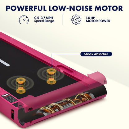 Squatz 2-In-1 Walking Pad With Vibration Plates – Compact Treadmill With 1.0Hp Motor Led Display & Remote Control (Pink)