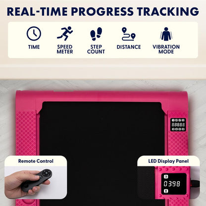 Squatz 2-In-1 Walking Pad With Vibration Plates – Compact Treadmill With 1.0Hp Motor Led Display & Remote Control (Pink)
