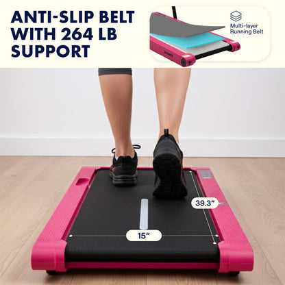 Squatz 2-In-1 Walking Pad With Vibration Plates – Compact Treadmill With 1.0Hp Motor Led Display & Remote Control (Pink)