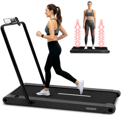 Squatz 2-In-1 Walking Pad With Vibration Plates And Handle Bar – Compact Treadmill With 1.0Hp Motor Large Walking Surface Led Display Device Holder And Remote Control (Black)