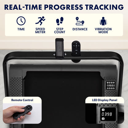 Squatz 2-In-1 Walking Pad With Vibration Plates And Handle Bar – Compact Treadmill With 1.0Hp Motor Large Walking Surface Led Display Device Holder And Remote Control (Black)