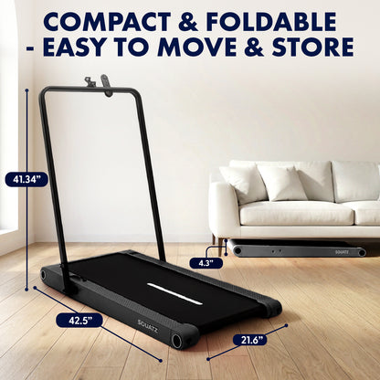 Squatz 2-In-1 Walking Pad With Vibration Plates And Handle Bar – Compact Treadmill With 1.0Hp Motor Large Walking Surface Led Display Device Holder And Remote Control (Black)