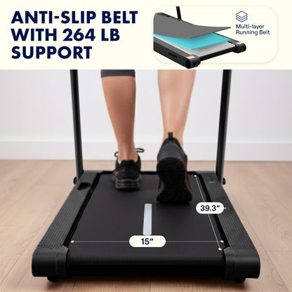 Squatz 2-In-1 Walking Pad With Vibration Plates And Handle Bar – Compact Treadmill With 1.0Hp Motor Large Walking Surface Led Display Device Holder And Remote Control (Black)