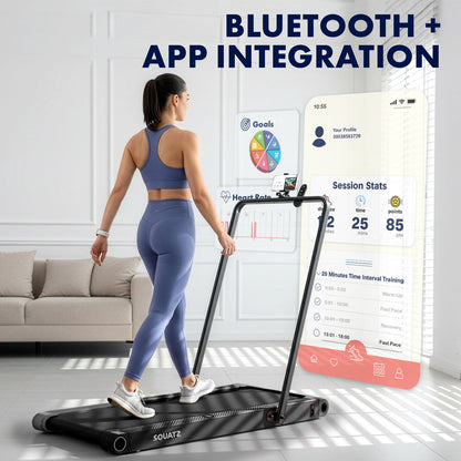 Squatz 2-In-1 Walking Pad With Vibration Plates And Handle Bar – Compact Treadmill With 1.0Hp Motor Large Walking Surface Led Display Device Holder And Remote Control (Black)