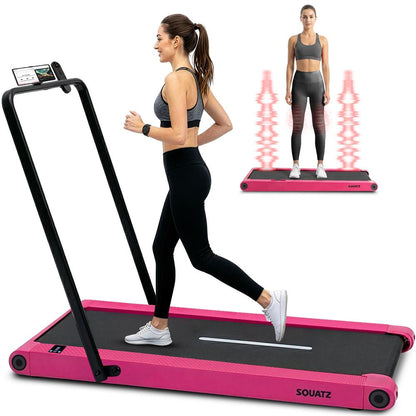 Squatz 2-In-1 Walking Pad With Vibration Plates And Handle Bar – Compact Treadmill With 1.0Hp Motor Large Walking Surface Led Display Device Holder And Remote Control (Pink)