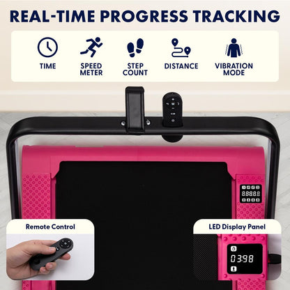 Squatz 2-In-1 Walking Pad With Vibration Plates And Handle Bar – Compact Treadmill With 1.0Hp Motor Large Walking Surface Led Display Device Holder And Remote Control (Pink)