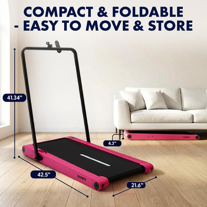 Squatz 2-In-1 Walking Pad With Vibration Plates And Handle Bar – Compact Treadmill With 1.0Hp Motor Large Walking Surface Led Display Device Holder And Remote Control (Pink)
