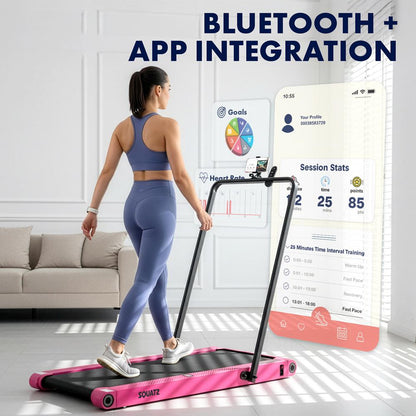 Squatz 2-In-1 Walking Pad With Vibration Plates And Handle Bar – Compact Treadmill With 1.0Hp Motor Large Walking Surface Led Display Device Holder And Remote Control (Pink)